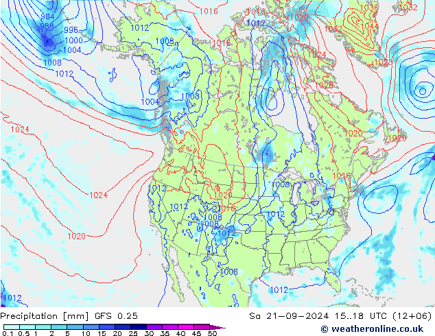 降水 GFS 0.25 星期六 21.09.2024 18 UTC