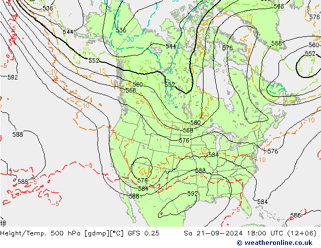 Height/Temp. 500 hPa GFS 0.25 Sa 21.09.2024 18 UTC