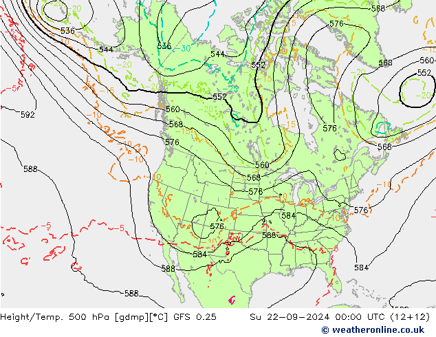 Z500/Rain (+SLP)/Z850 GFS 0.25 dom 22.09.2024 00 UTC