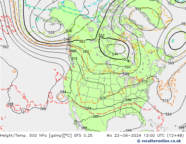 Z500/Rain (+SLP)/Z850 GFS 0.25 Mo 23.09.2024 12 UTC