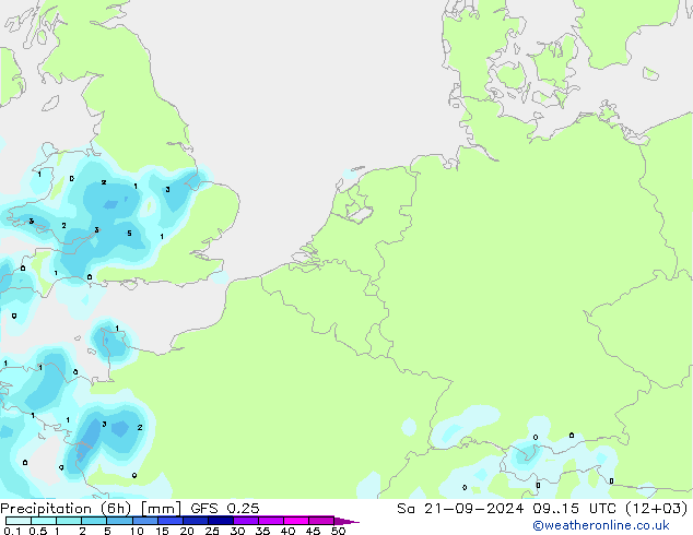 Z500/Rain (+SLP)/Z850 GFS 0.25 Sa 21.09.2024 15 UTC