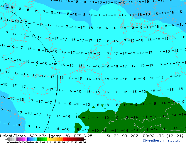 Z500/Rain (+SLP)/Z850 GFS 0.25 星期日 22.09.2024 09 UTC