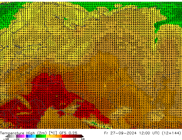 Temperature High (2m) GFS 0.25 Fr 27.09.2024 12 UTC