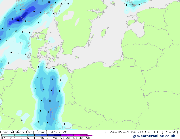 Z500/Rain (+SLP)/Z850 GFS 0.25 Út 24.09.2024 06 UTC