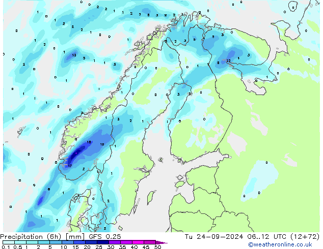 Z500/Rain (+SLP)/Z850 GFS 0.25 Tu 24.09.2024 12 UTC