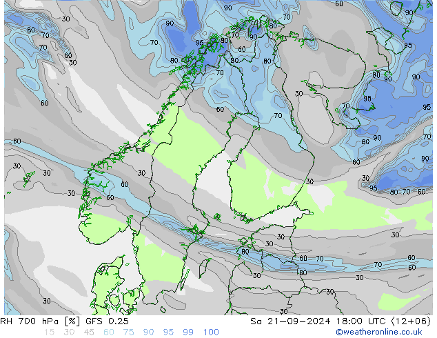 RH 700 hPa GFS 0.25 Sa 21.09.2024 18 UTC