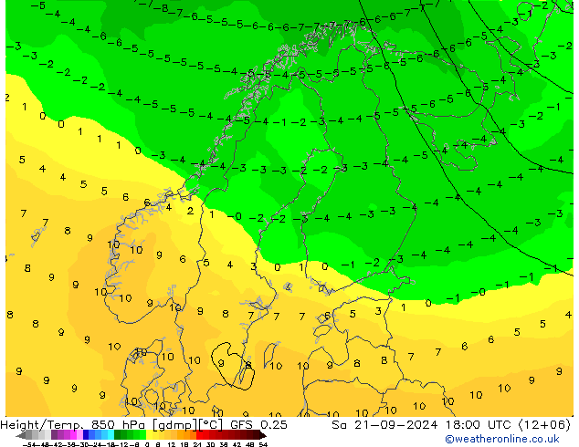 Z500/Rain (+SLP)/Z850 GFS 0.25 Sa 21.09.2024 18 UTC