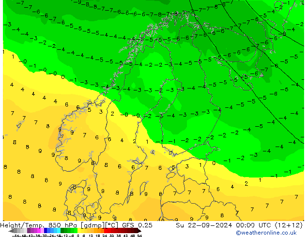 Z500/Rain (+SLP)/Z850 GFS 0.25 So 22.09.2024 00 UTC