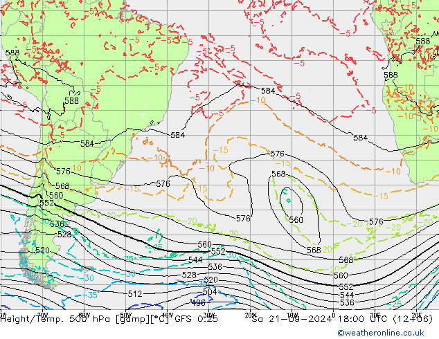 Z500/Rain (+SLP)/Z850 GFS 0.25 Sa 21.09.2024 18 UTC