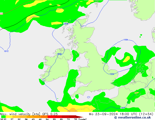 Max. wind velocity GFS 0.25 Mo 23.09.2024 18 UTC