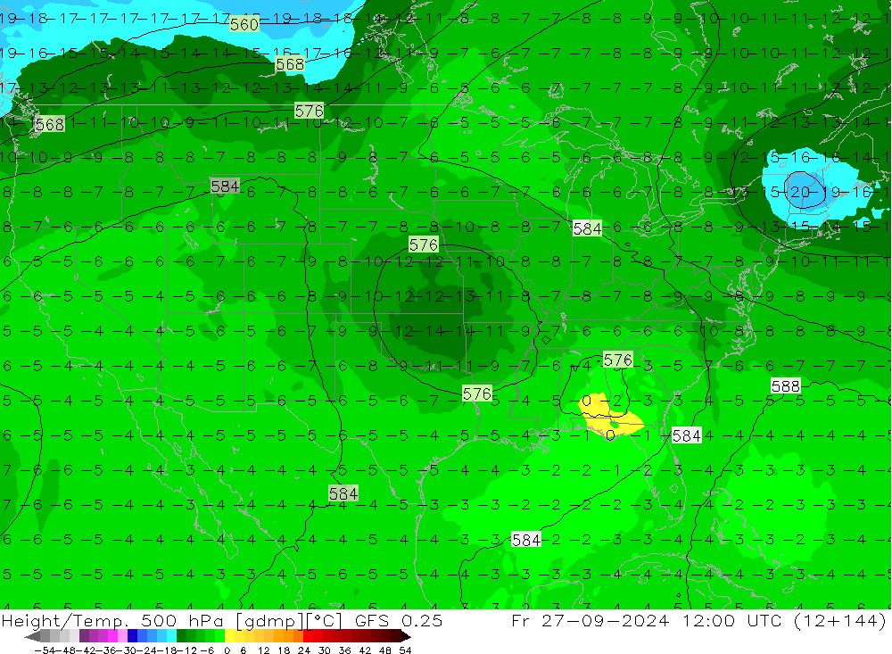 Z500/Rain (+SLP)/Z850 GFS 0.25 Pá 27.09.2024 12 UTC