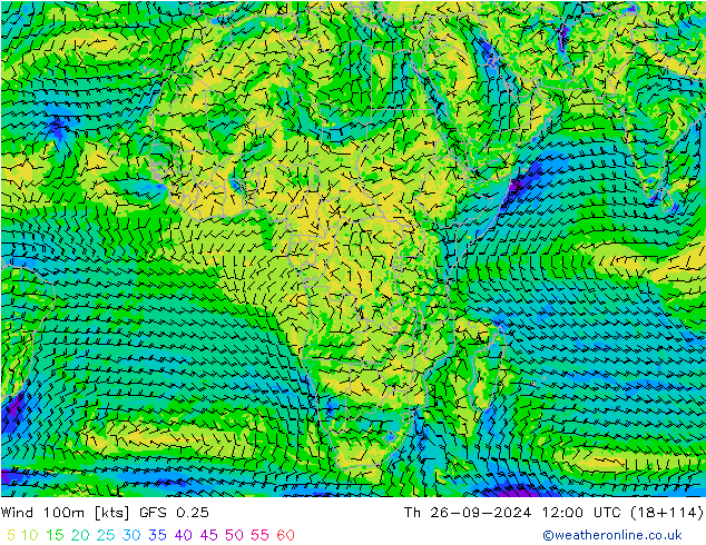 Wind 100m GFS 0.25 do 26.09.2024 12 UTC