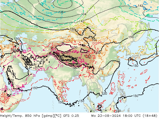 Z500/Rain (+SLP)/Z850 GFS 0.25 Po 23.09.2024 18 UTC