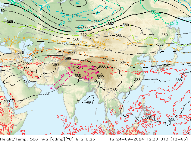 Z500/Rain (+SLP)/Z850 GFS 0.25 Tu 24.09.2024 12 UTC