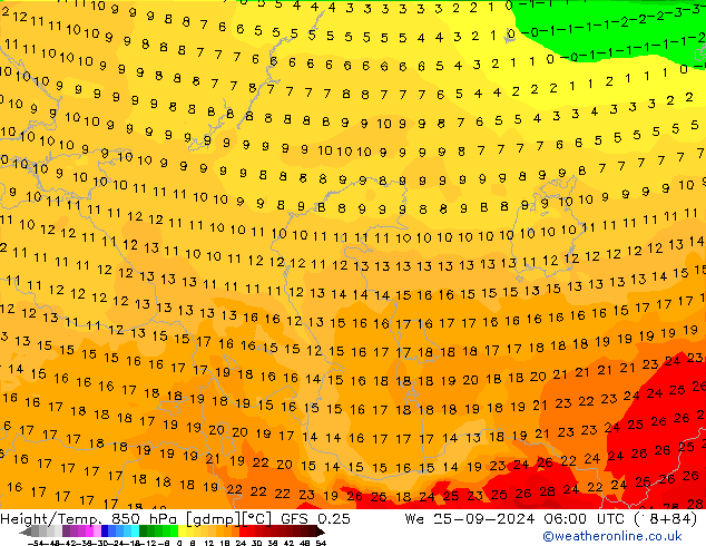 Z500/Rain (+SLP)/Z850 GFS 0.25 We 25.09.2024 06 UTC