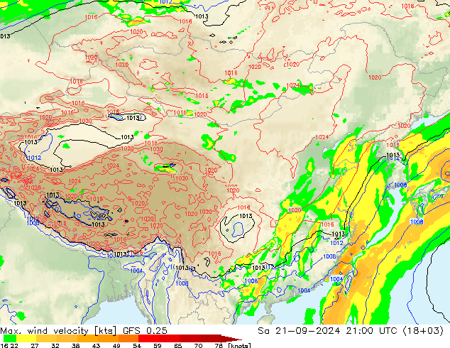 Max. wind velocity GFS 0.25 星期六 21.09.2024 21 UTC