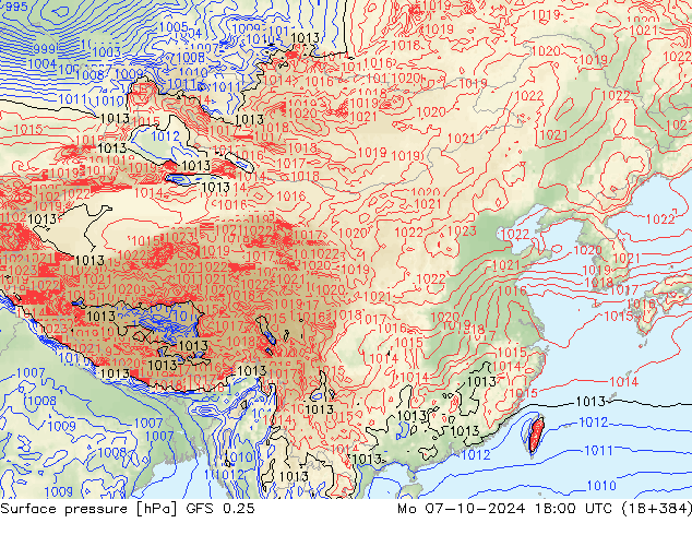 GFS 0.25: 星期一 07.10.2024 18 UTC