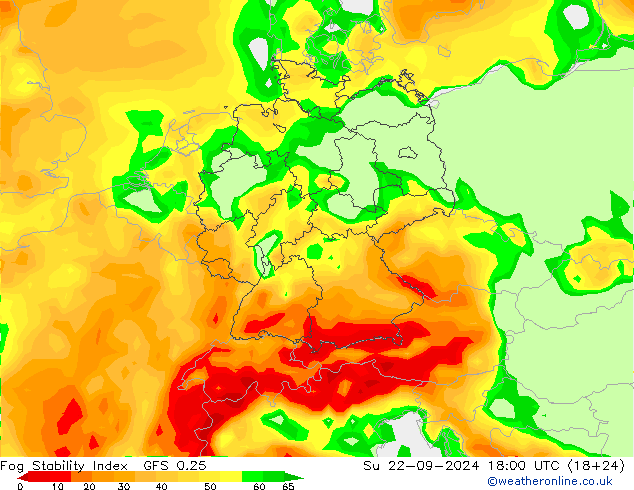 Fog Stability Index GFS 0.25 星期日 22.09.2024 18 UTC