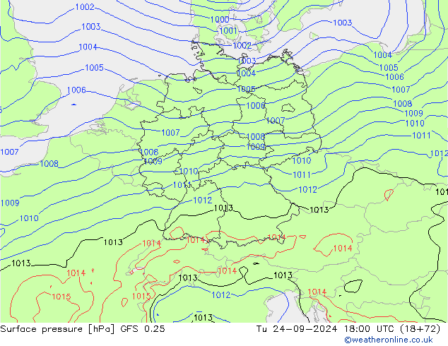 Surface pressure GFS 0.25 Tu 24.09.2024 18 UTC