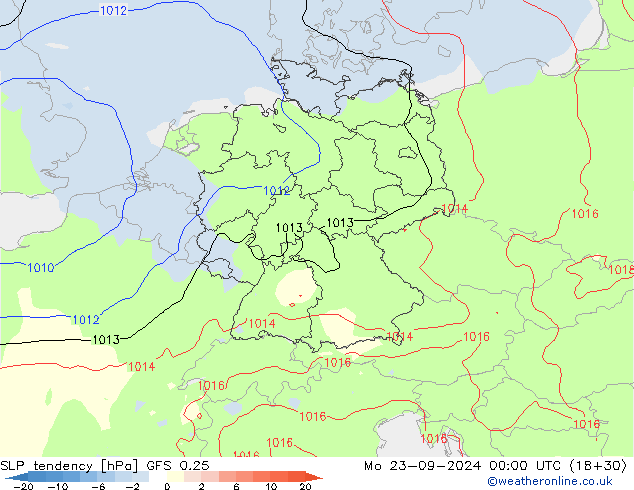 SLP tendency GFS 0.25 Mo 23.09.2024 00 UTC