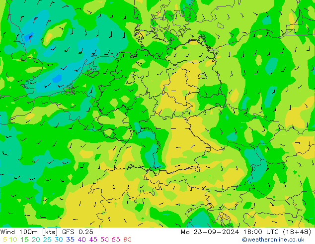 Wind 100m GFS 0.25 Po 23.09.2024 18 UTC