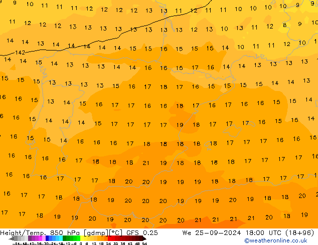 Z500/Rain (+SLP)/Z850 GFS 0.25 Qua 25.09.2024 18 UTC