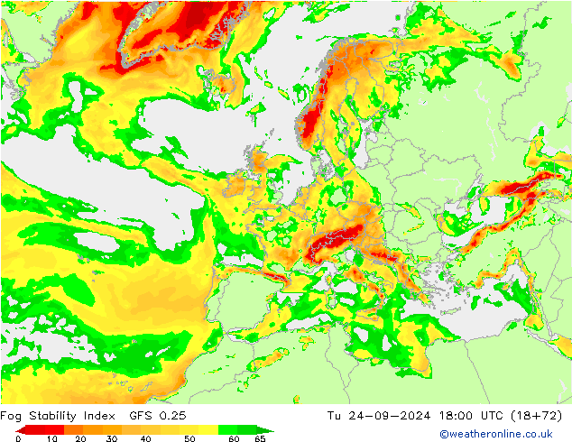 Fog Stability Index GFS 0.25 di 24.09.2024 18 UTC