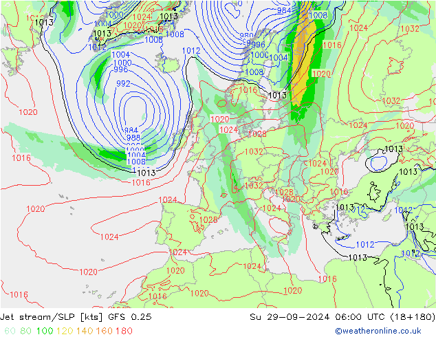 Corriente en chorro GFS 0.25 dom 29.09.2024 06 UTC