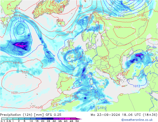 Nied. akkumuliert (12Std) GFS 0.25 Mo 23.09.2024 06 UTC