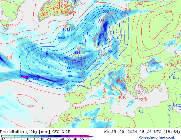 Nied. akkumuliert (12Std) GFS 0.25 Mi 25.09.2024 06 UTC