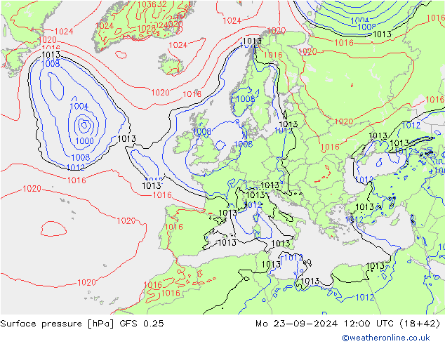 GFS 0.25: Po 23.09.2024 12 UTC