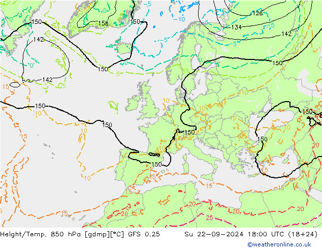 Z500/Regen(+SLP)/Z850 GFS 0.25 zo 22.09.2024 18 UTC