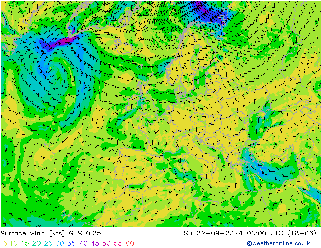 Viento 10 m GFS 0.25 dom 22.09.2024 00 UTC