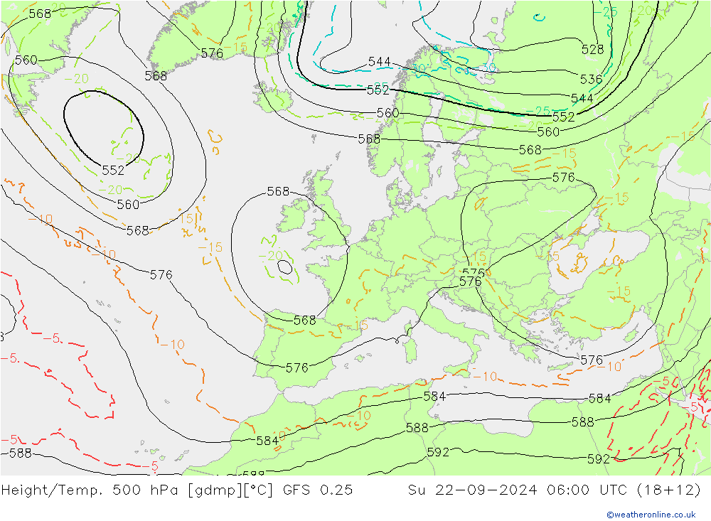 Z500/Rain (+SLP)/Z850 GFS 0.25 星期日 22.09.2024 06 UTC