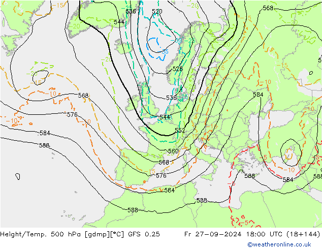 Z500/Regen(+SLP)/Z850 GFS 0.25 vr 27.09.2024 18 UTC