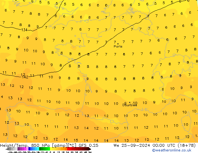 Z500/Rain (+SLP)/Z850 GFS 0.25 We 25.09.2024 00 UTC