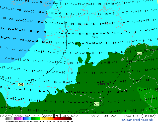 Z500/Rain (+SLP)/Z850 GFS 0.25 Sa 21.09.2024 21 UTC