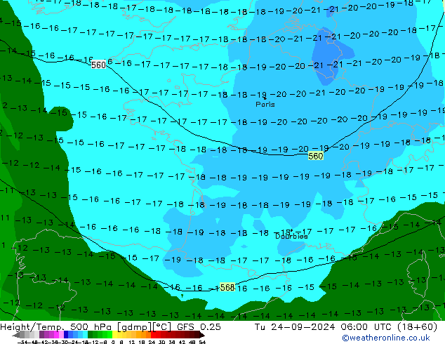 Z500/Regen(+SLP)/Z850 GFS 0.25 di 24.09.2024 06 UTC