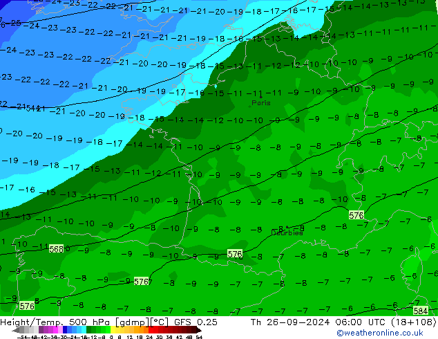 Z500/Rain (+SLP)/Z850 GFS 0.25 Qui 26.09.2024 06 UTC