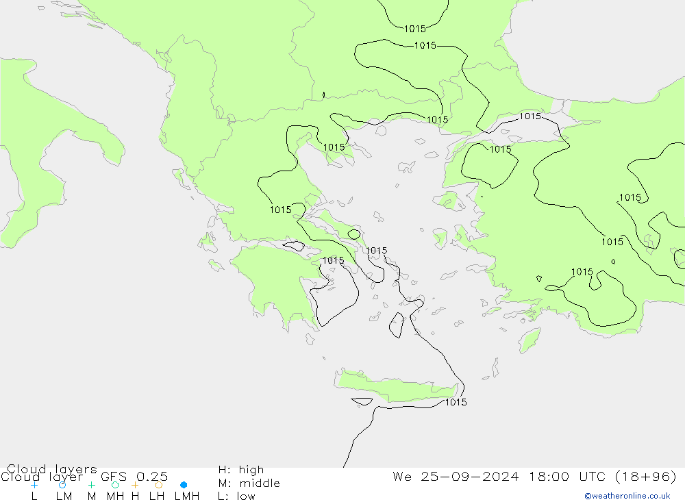 Wolkenlagen GFS 0.25 wo 25.09.2024 18 UTC