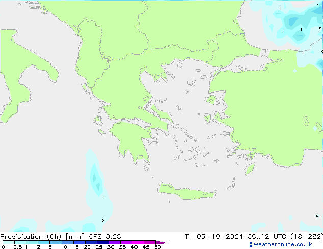 Precipitation (6h) GFS 0.25 Th 03.10.2024 12 UTC