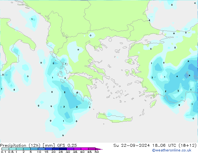 Precipitation (12h) GFS 0.25 Ne 22.09.2024 06 UTC