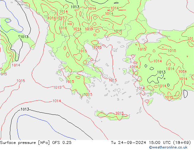 Surface pressure GFS 0.25 Tu 24.09.2024 15 UTC