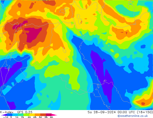 K-İndeksi GFS 0.25 Cts 28.09.2024 00 UTC