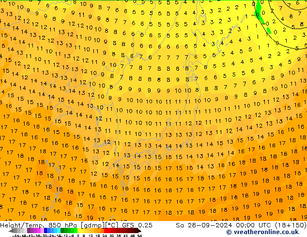 Z500/Rain (+SLP)/Z850 GFS 0.25 Sa 28.09.2024 00 UTC