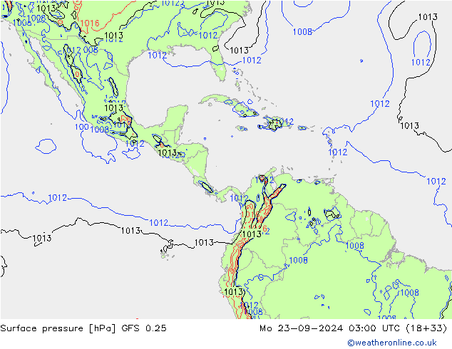 приземное давление GFS 0.25 пн 23.09.2024 03 UTC