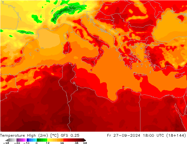 Temperature High (2m) GFS 0.25 Fr 27.09.2024 18 UTC