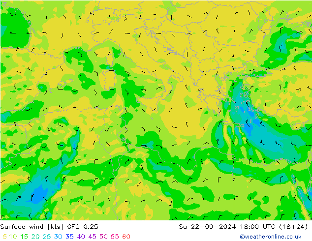 Surface wind GFS 0.25 Ne 22.09.2024 18 UTC