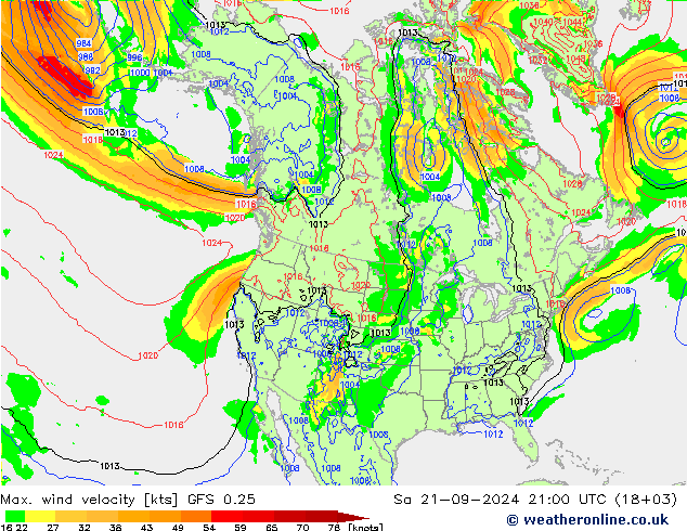 Max. wind velocity GFS 0.25 Sa 21.09.2024 21 UTC