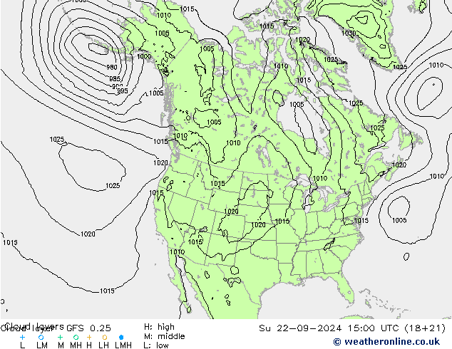 Cloud layer GFS 0.25 星期日 22.09.2024 15 UTC